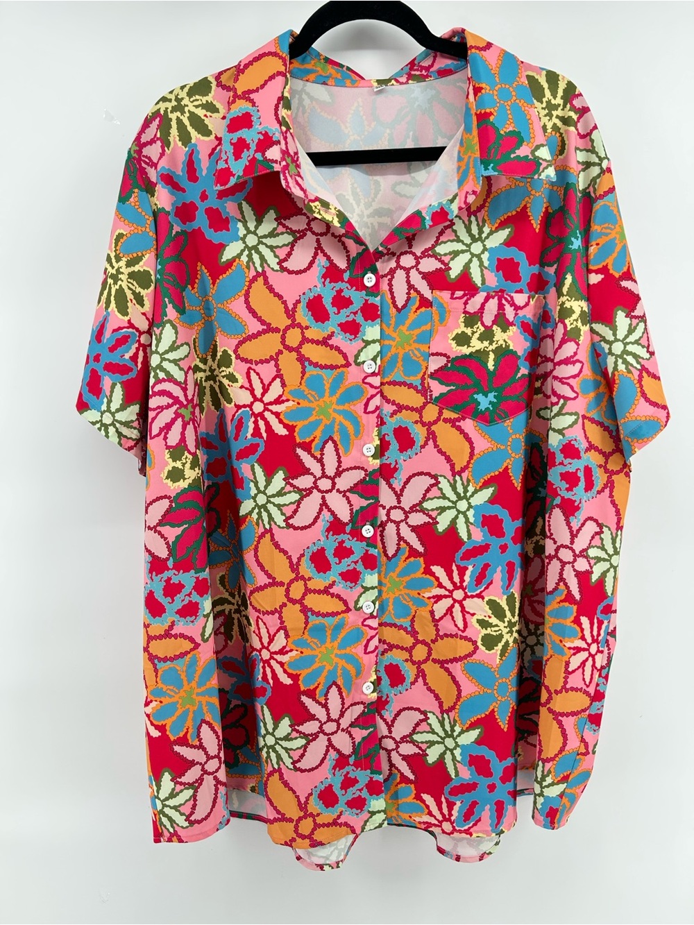 Vibrant Floral Button-Up Shirt in Red, Pink & Blue Women's Size 3XL Summer Fun